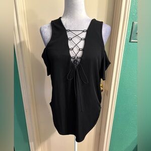 Boohoo Black Lace-Up Tank Top